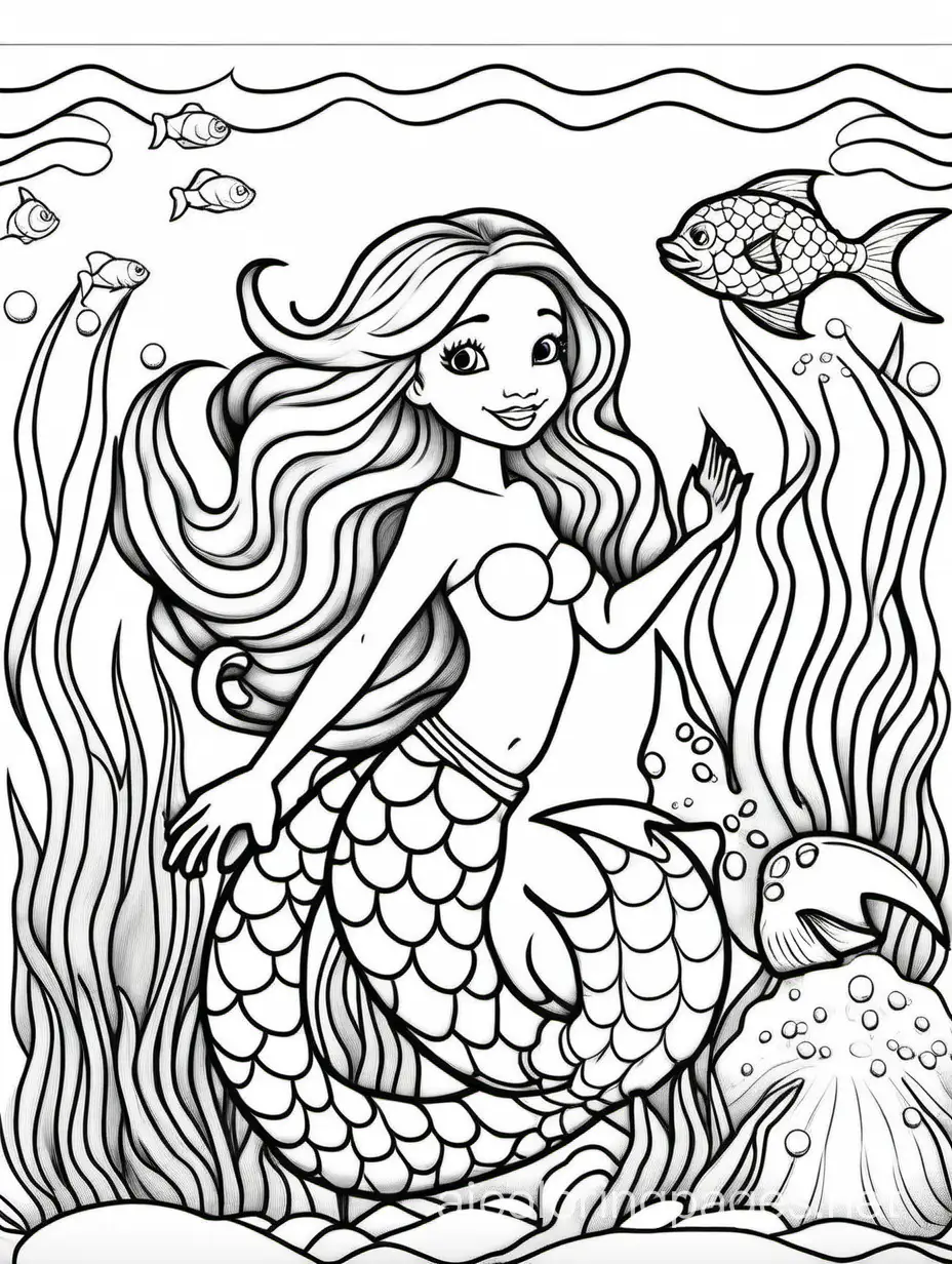 Kids Mermaid and Ocean Animals Coloring Page | AI Coloring Pages Generator