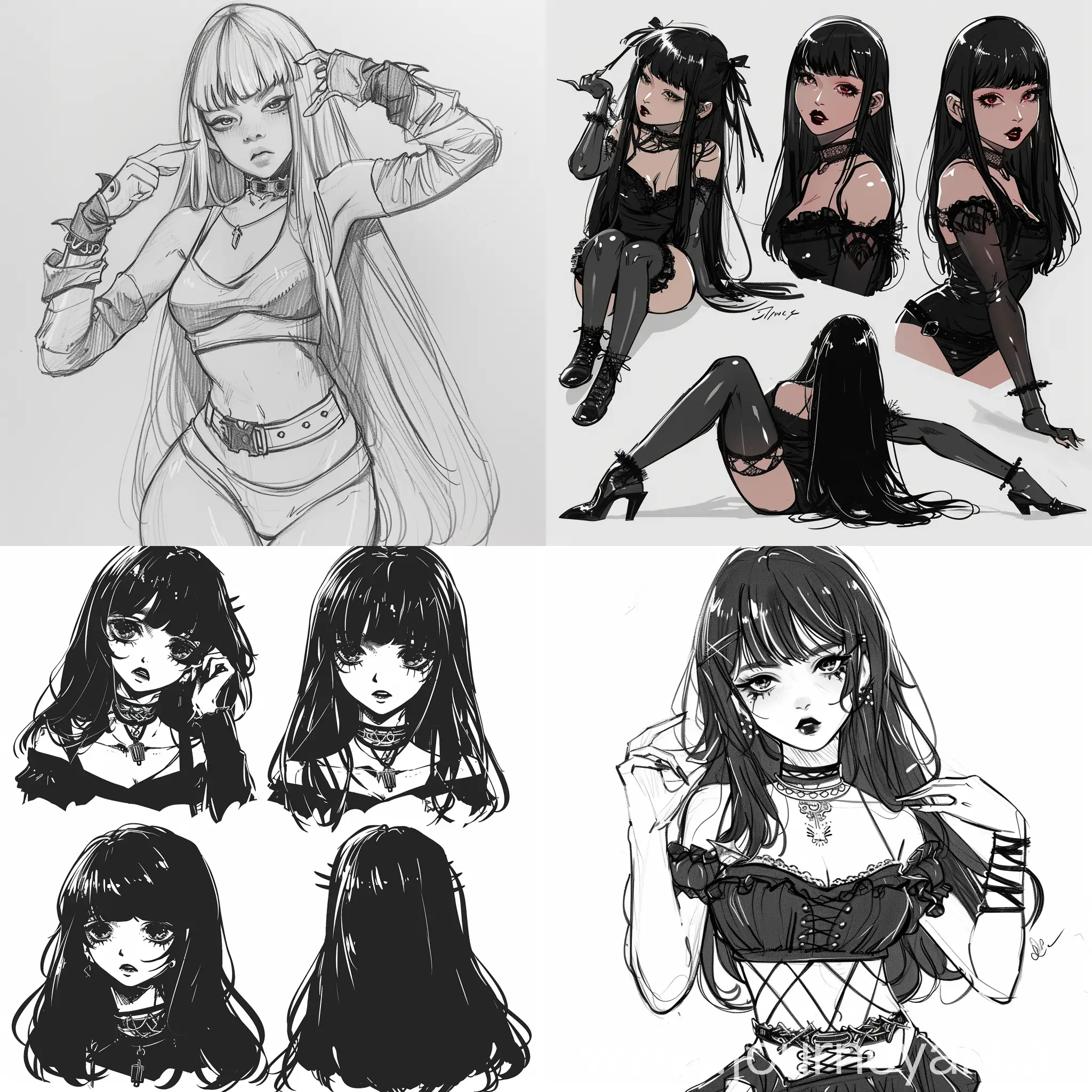 DRAW A GOTH ANIME GIRL DOING POSES 