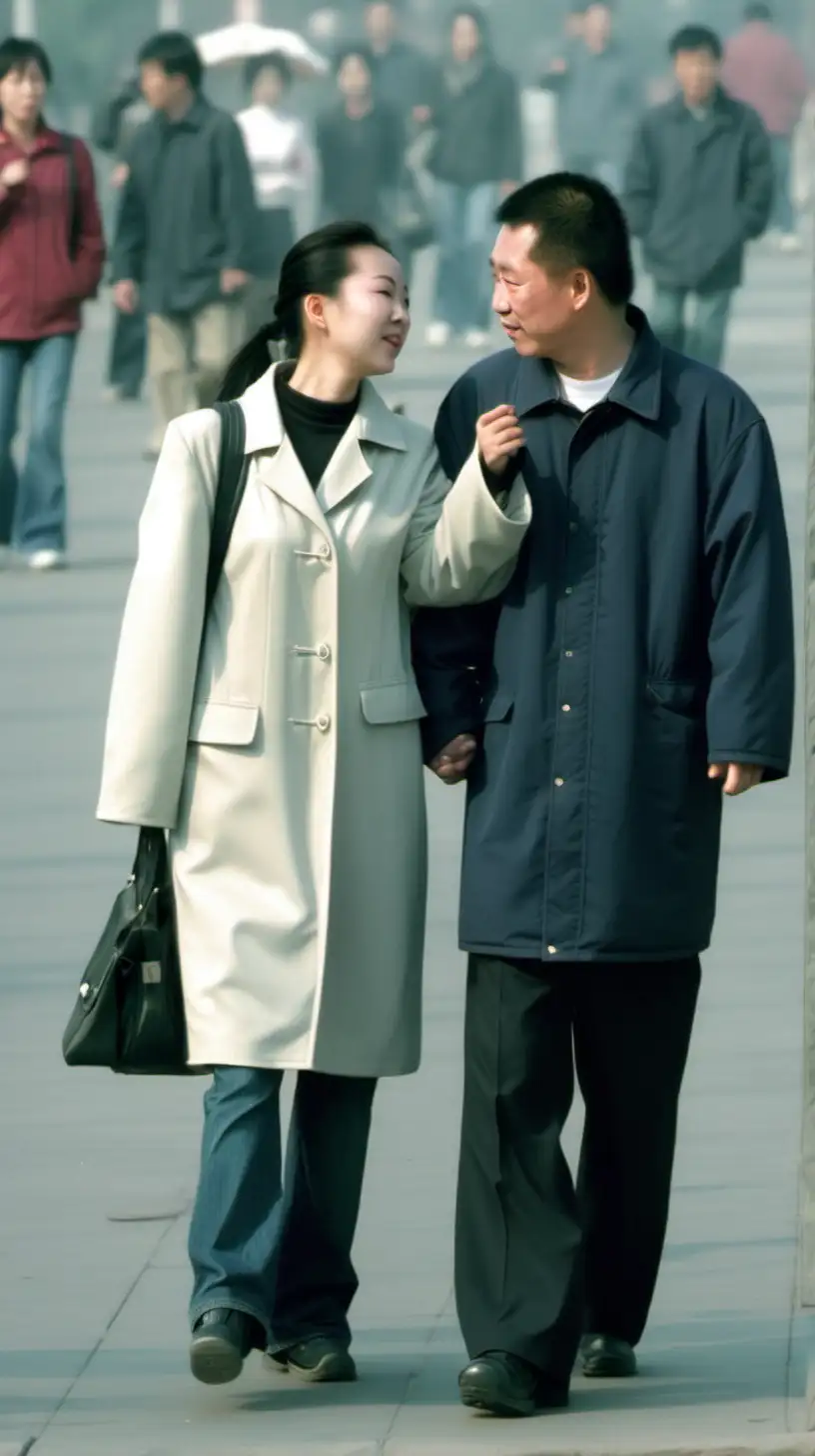 Stylish Couple Strolling Beijings Bustling Streets in 2002