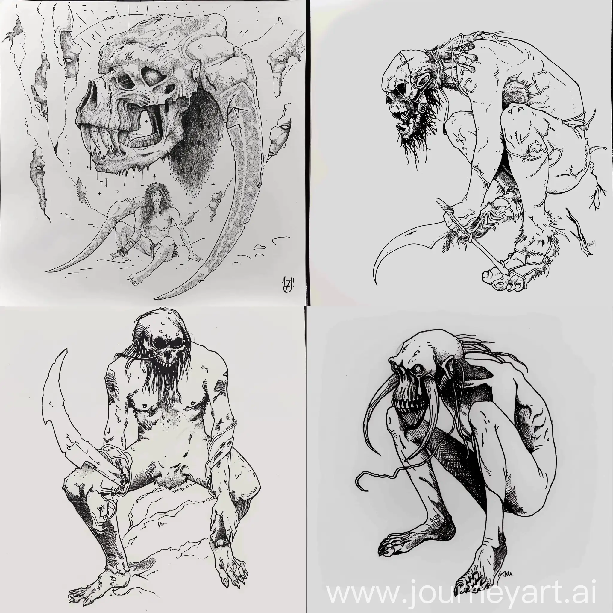 Surreal-Neolithic-SaberToothed-Humans-in-Detailed-Line-Drawings
