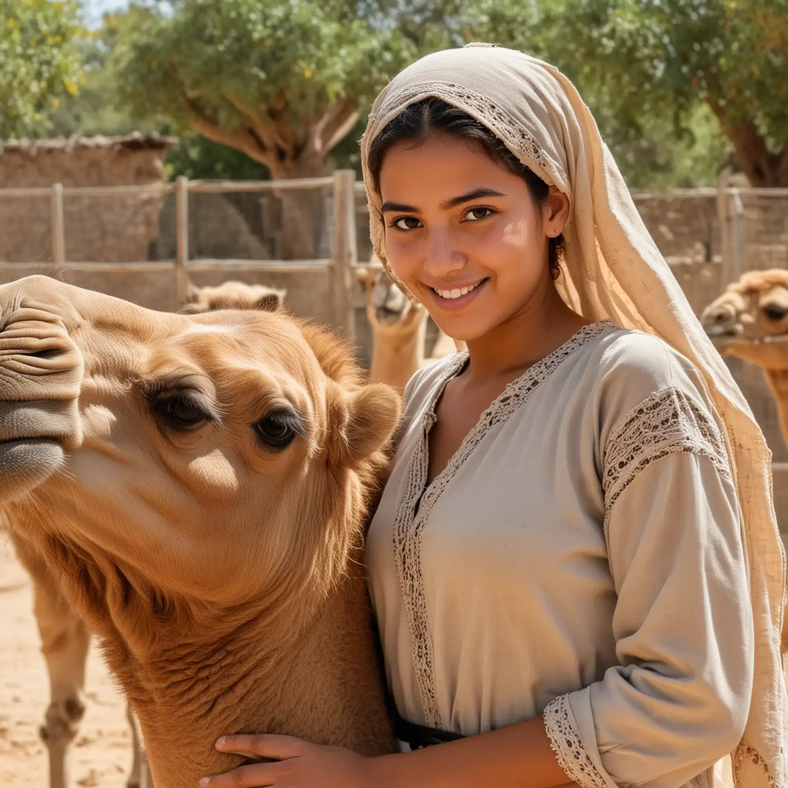 Cheerful Teenage Camel Keeper Pretty Girl from Tunisia with a Large Bust