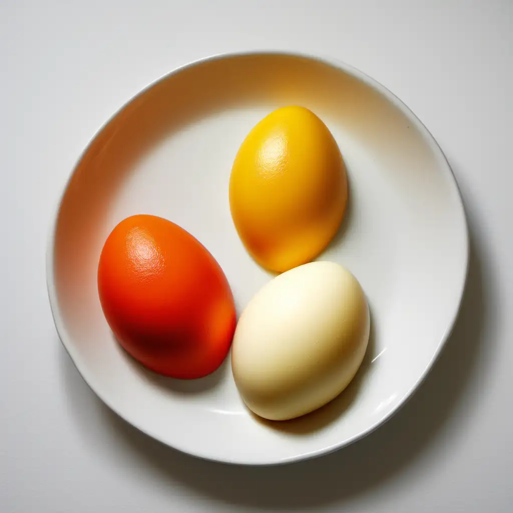 scrambled eggs of three eggs: red, orange and yellow 