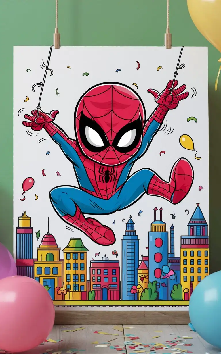 Adventurous Spiderman Kids Art on White Background
