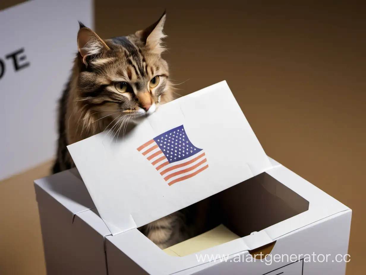 красивая кошка опускает конверт в ящик для голосования