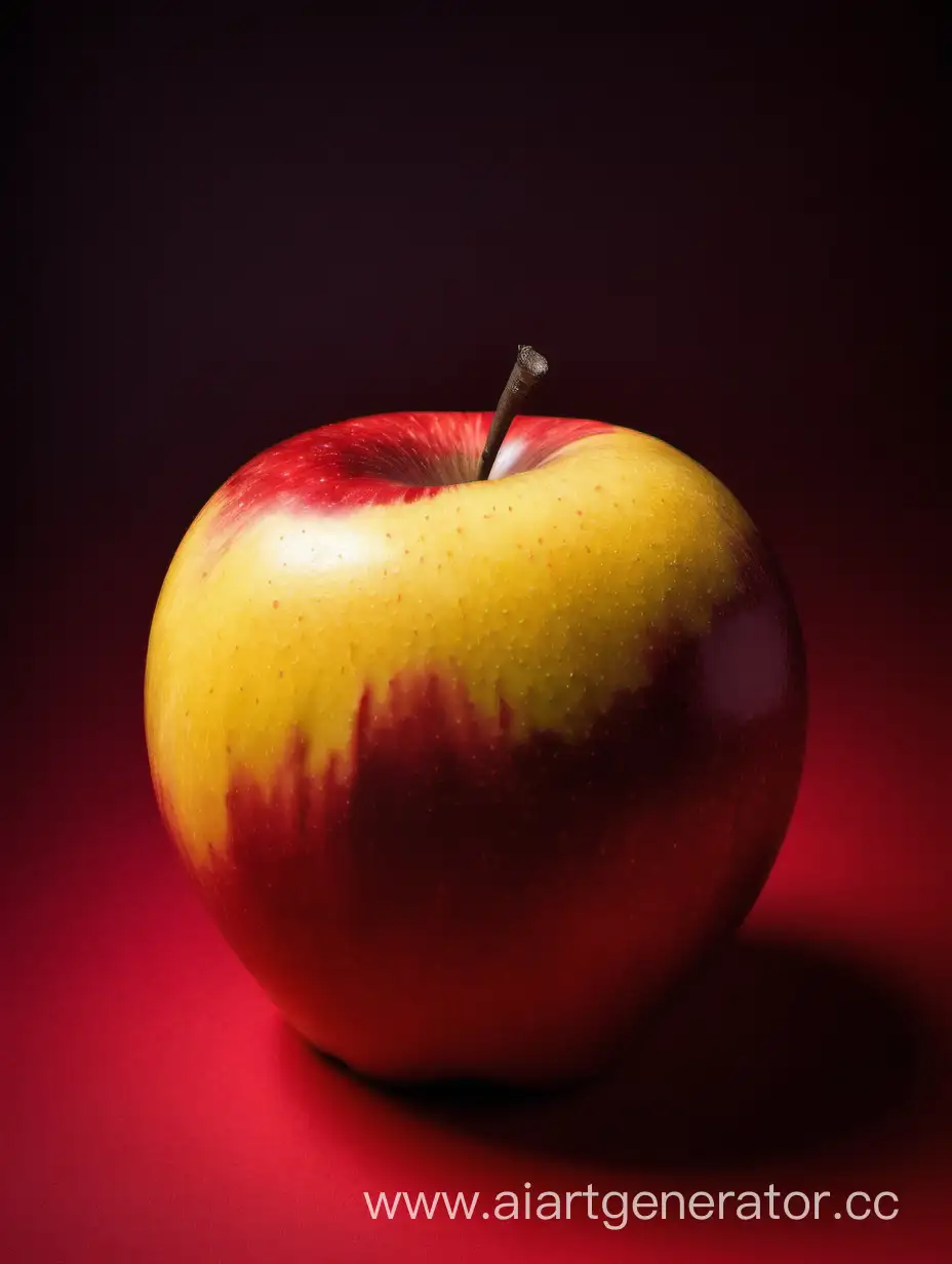 Vibrant-Big-Yellow-and-Red-Apple-on-Striking-Red-and-Black-Background