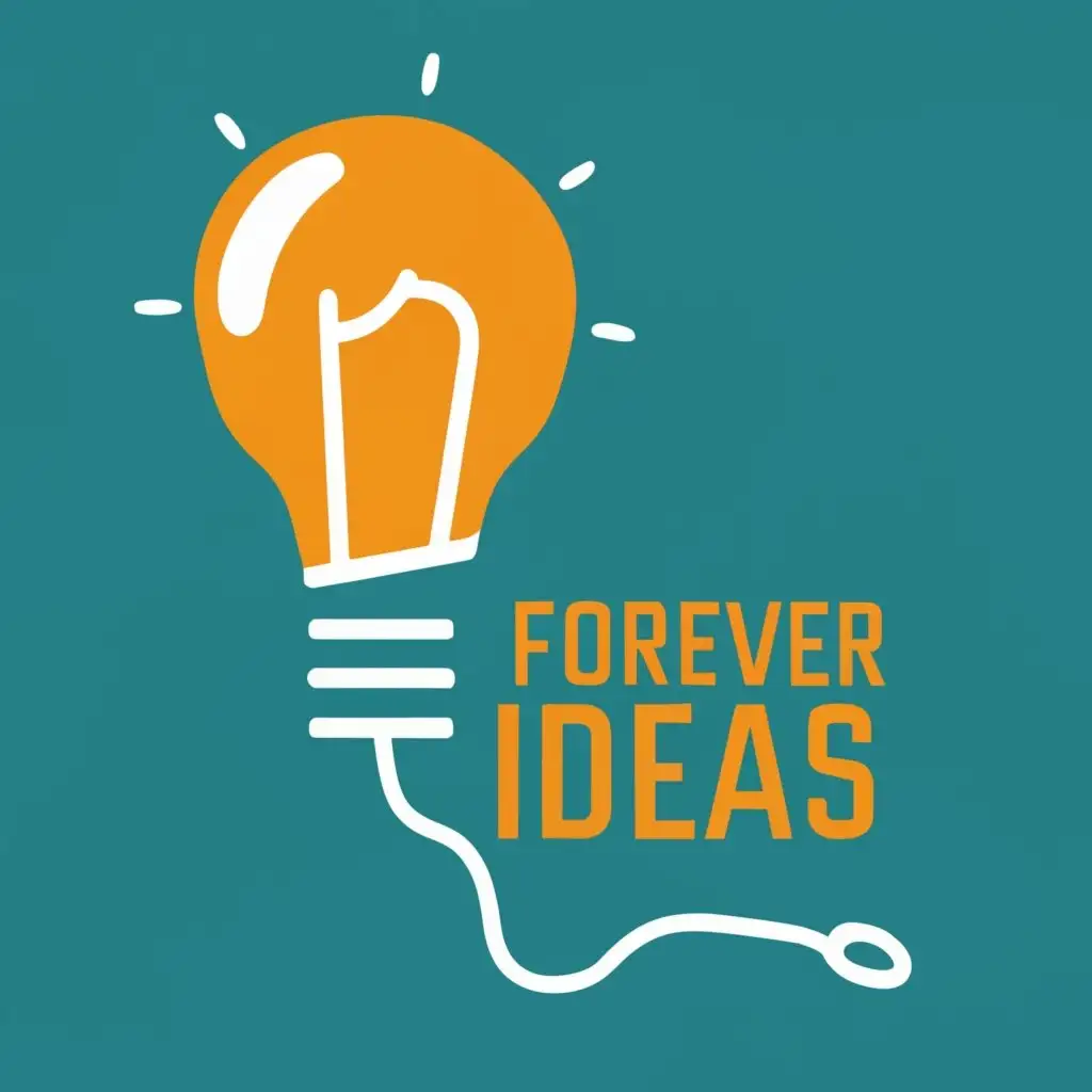 logo, a light bulb, with the text "Forever ideas", typography