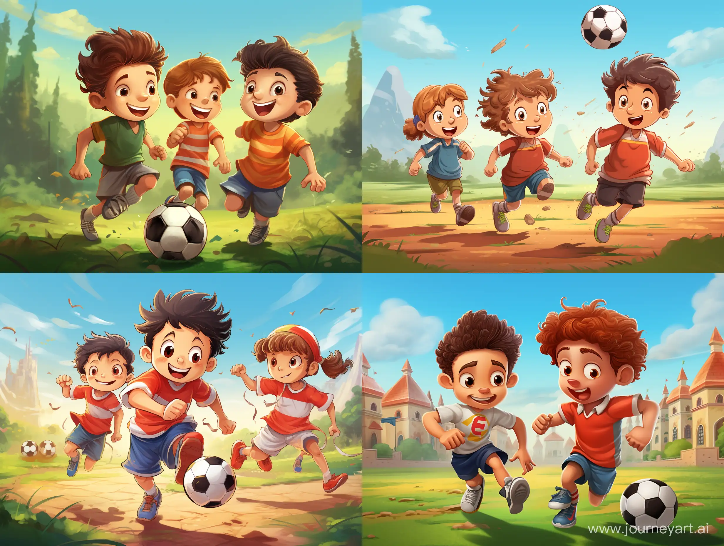 Energetic-Cartoon-Kids-Enjoying-Soccer-Game