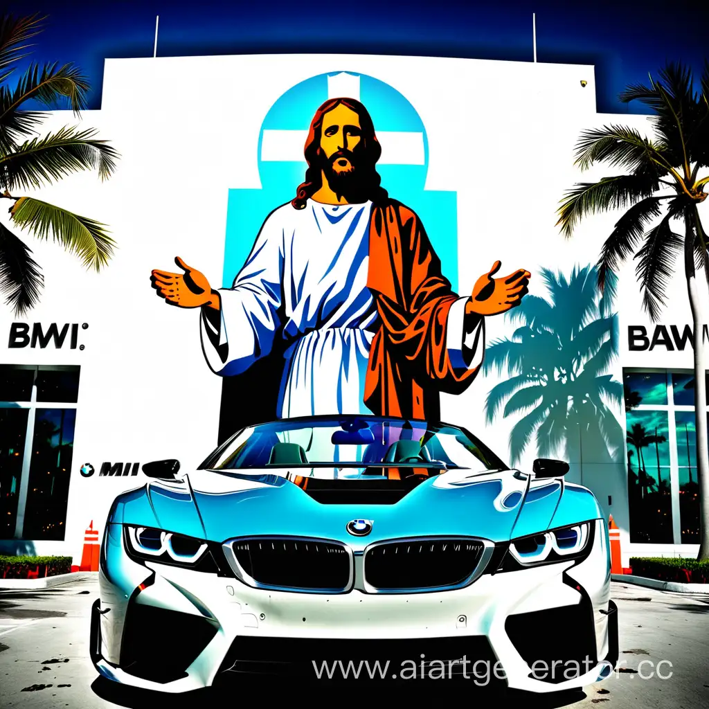 Sacred-Encounter-Jesus-Christ-and-BMW-in-Vibrant-Miami