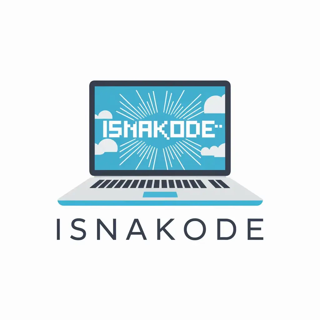 logo for laptop with word "isnakode", with sky blue theme