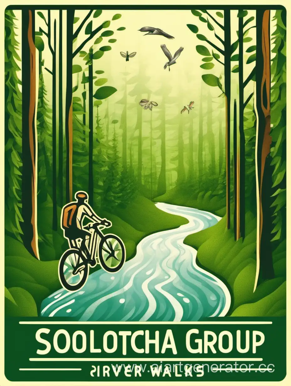 Логотип solotcha лес река группа велосипед прогулки туризм