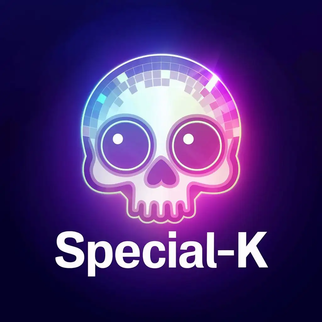 logo, CUTE DISCO SKULL, with the text "SPECIAL-K", typography