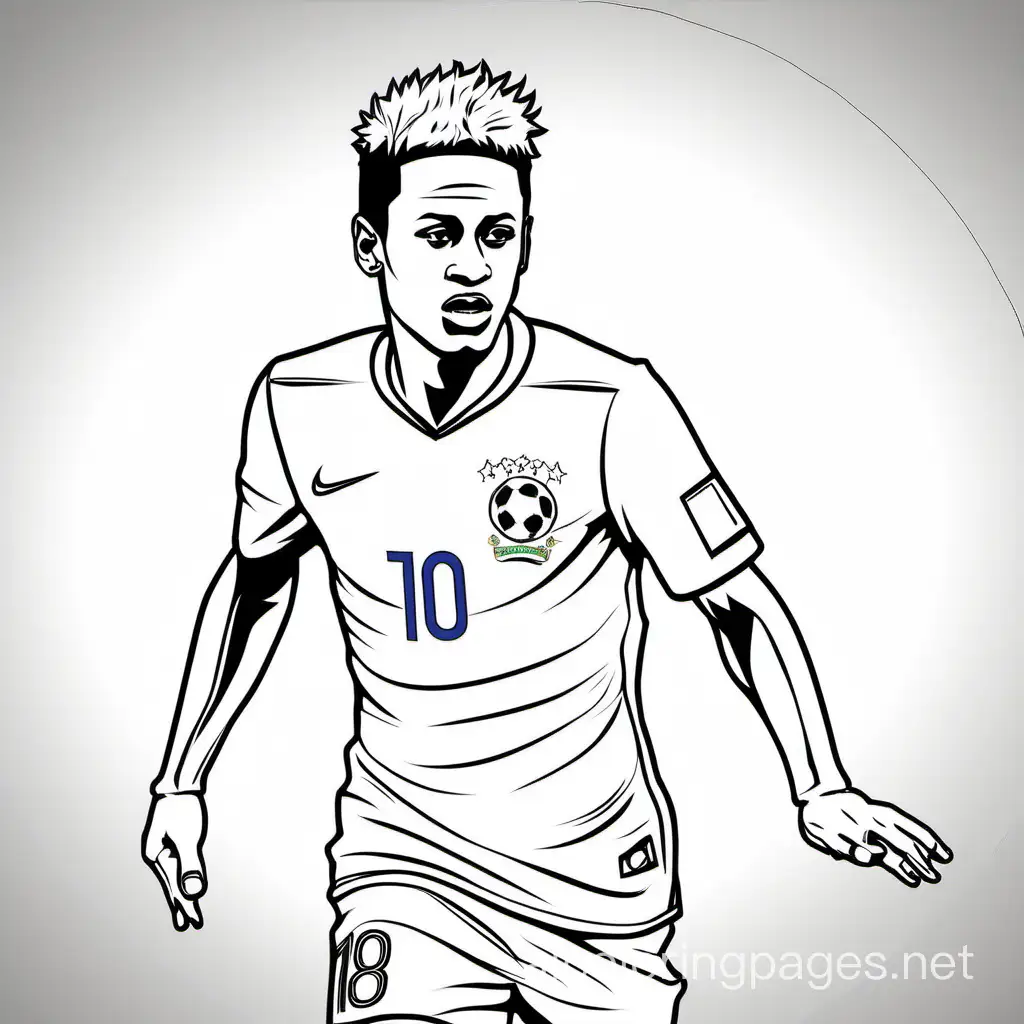 Neymar, football. Brazil CBF. Coloring Page, black and white, line art, white background, Simplicity, Ample White Space. The background of the coloring page is plain white to make it easy for young children to color within the lines., Coloring Page, black and white, line art, white background, Simplicity, Ample White Space. The background of the coloring page is plain white to make it easy for young children to color within the lines. The outlines of all the subjects are easy to distinguish, making it simple for kids to color without too much difficulty