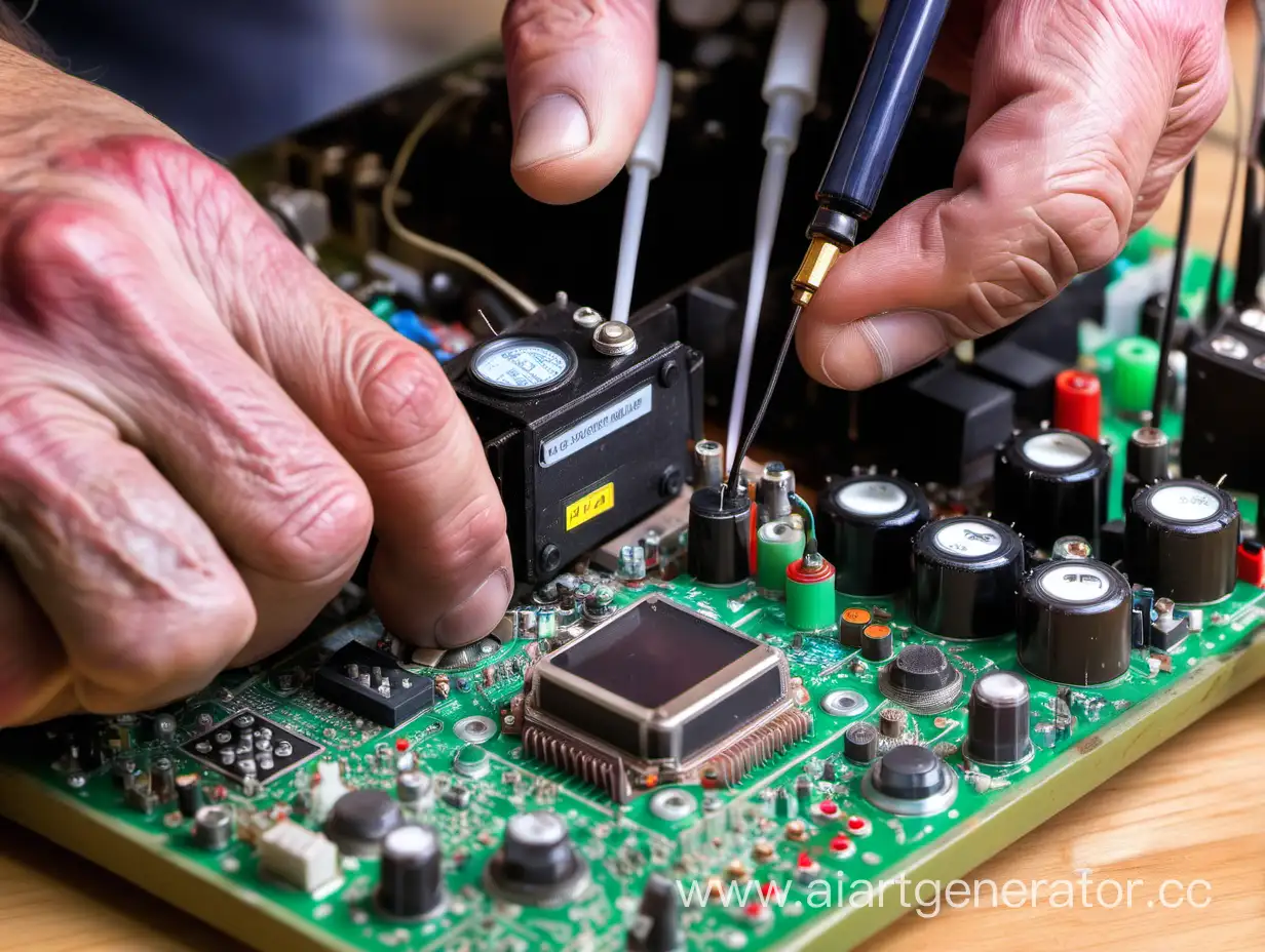 Engineer repairs the radio communication board