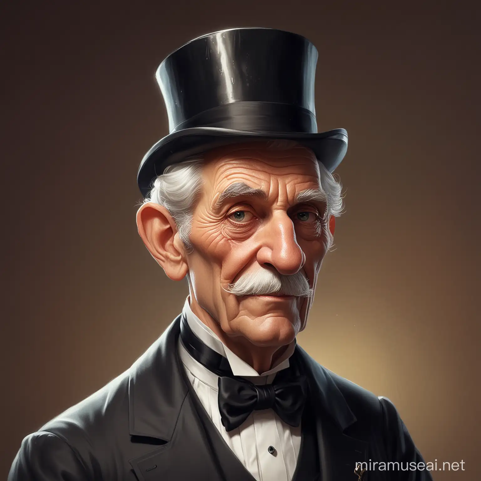 ridiculously fancy cartoonish old butler, portrait