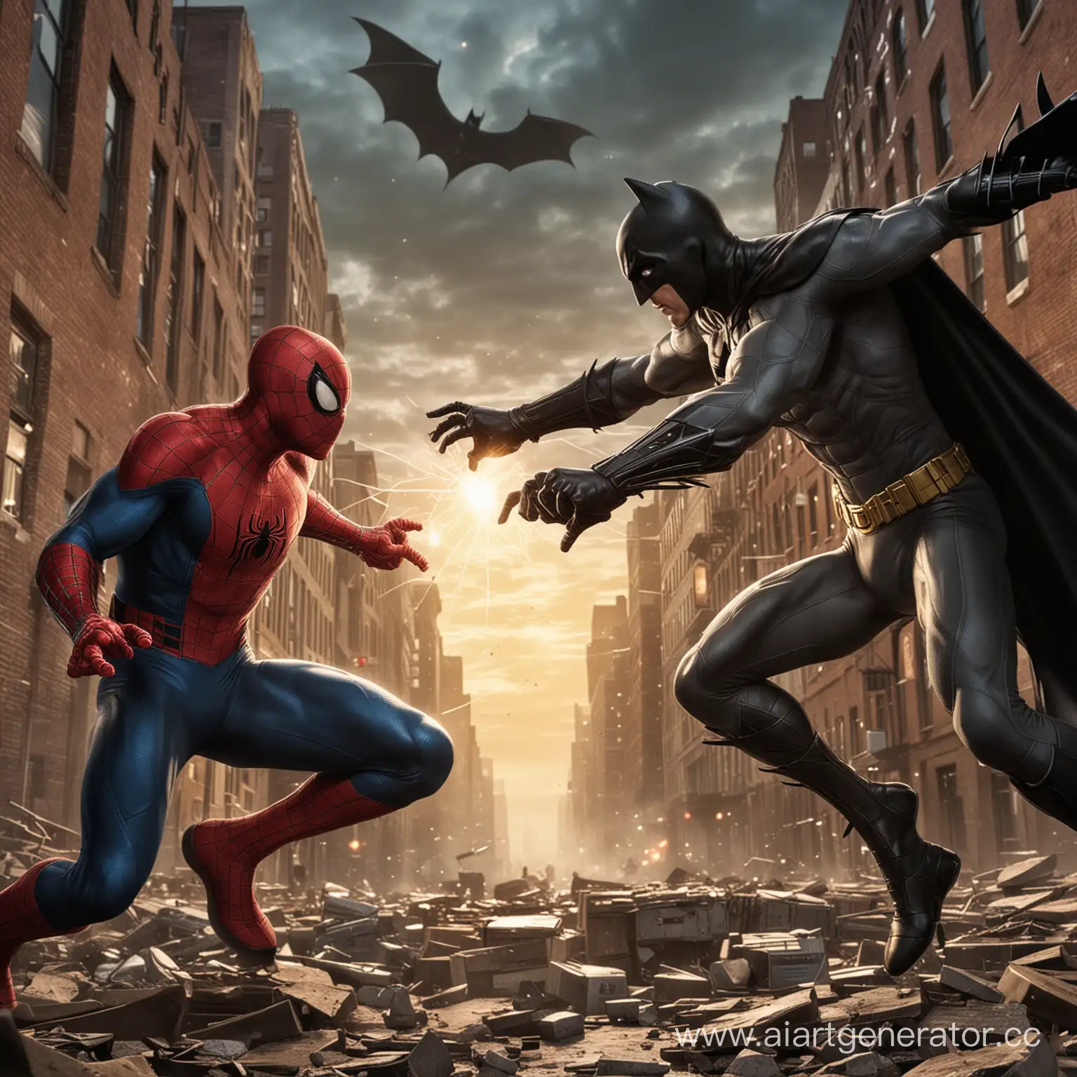 Epic-Showdown-SpiderMan-and-Batman-in-Urban-Combat