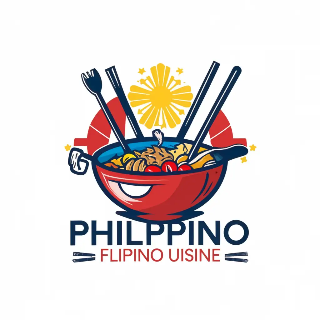 a logo design,with the text "Filipino flavor", main symbol:Wok, Spoon&Fork, Philippine Flag and add Logo Name,Moderate,be used in Restaurant industry,clear background