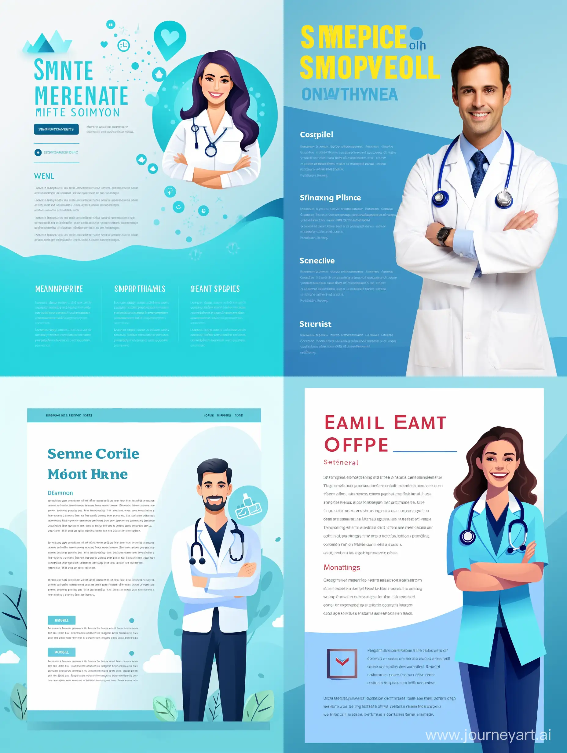 email template design for company educating medical workers colorful positive with informational text paragraph, light background, happy doctor 