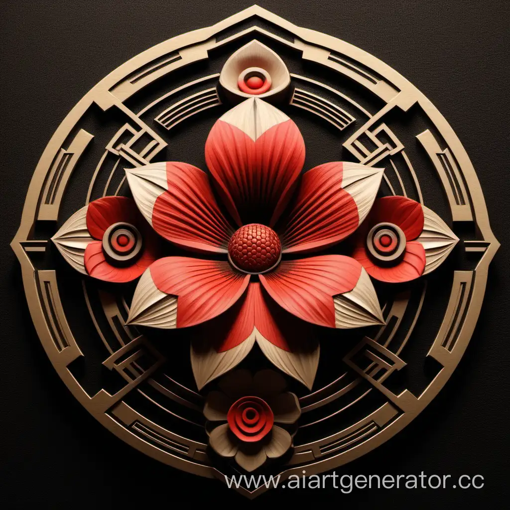 Цветок и геометрические фигуры знак отличия, значок самурая