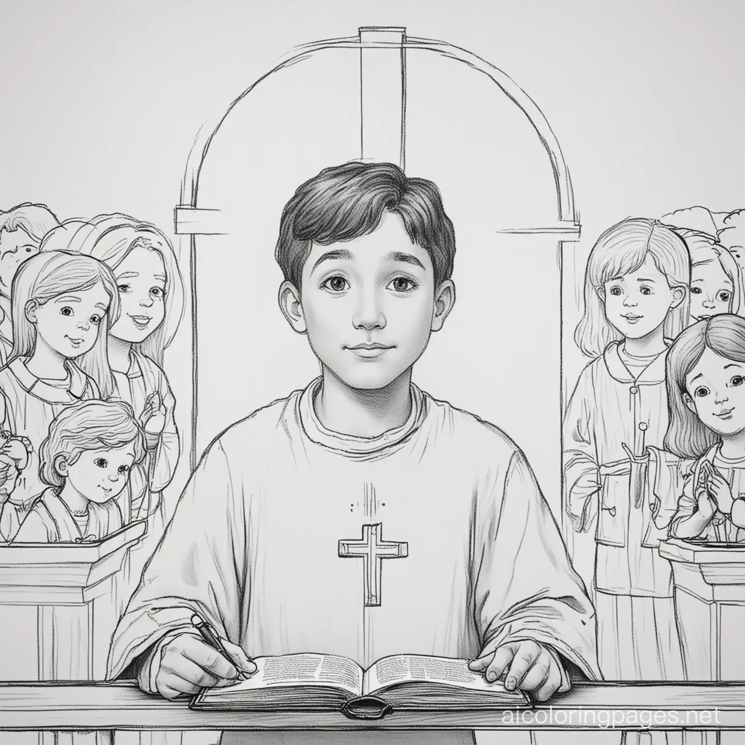 Child-Participating-in-Eucharist-Coloring-Page-Simple-Line-Art-on-White-Background