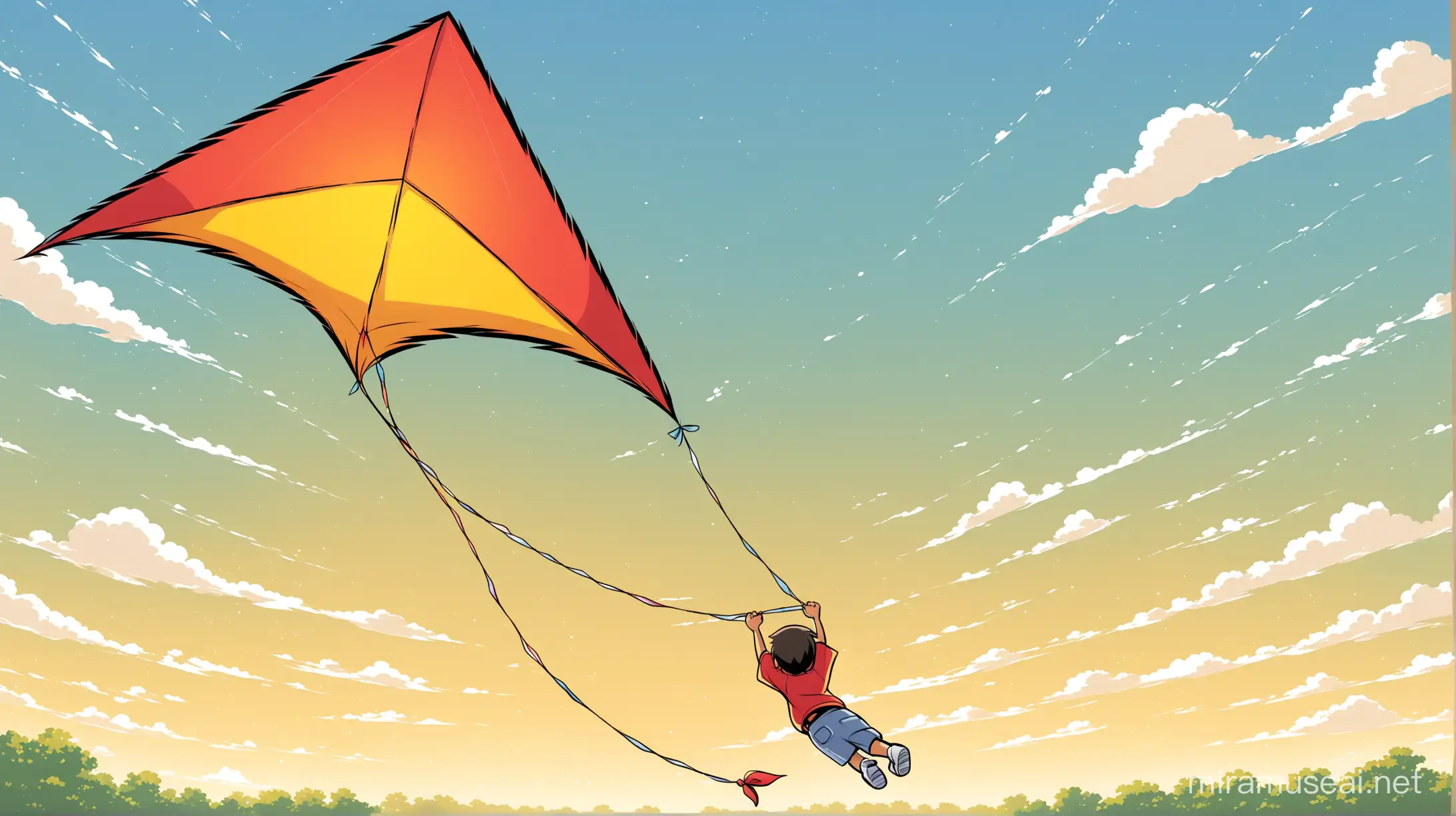 Vibrant Cartoon Kite Soaring in a Blue Sky