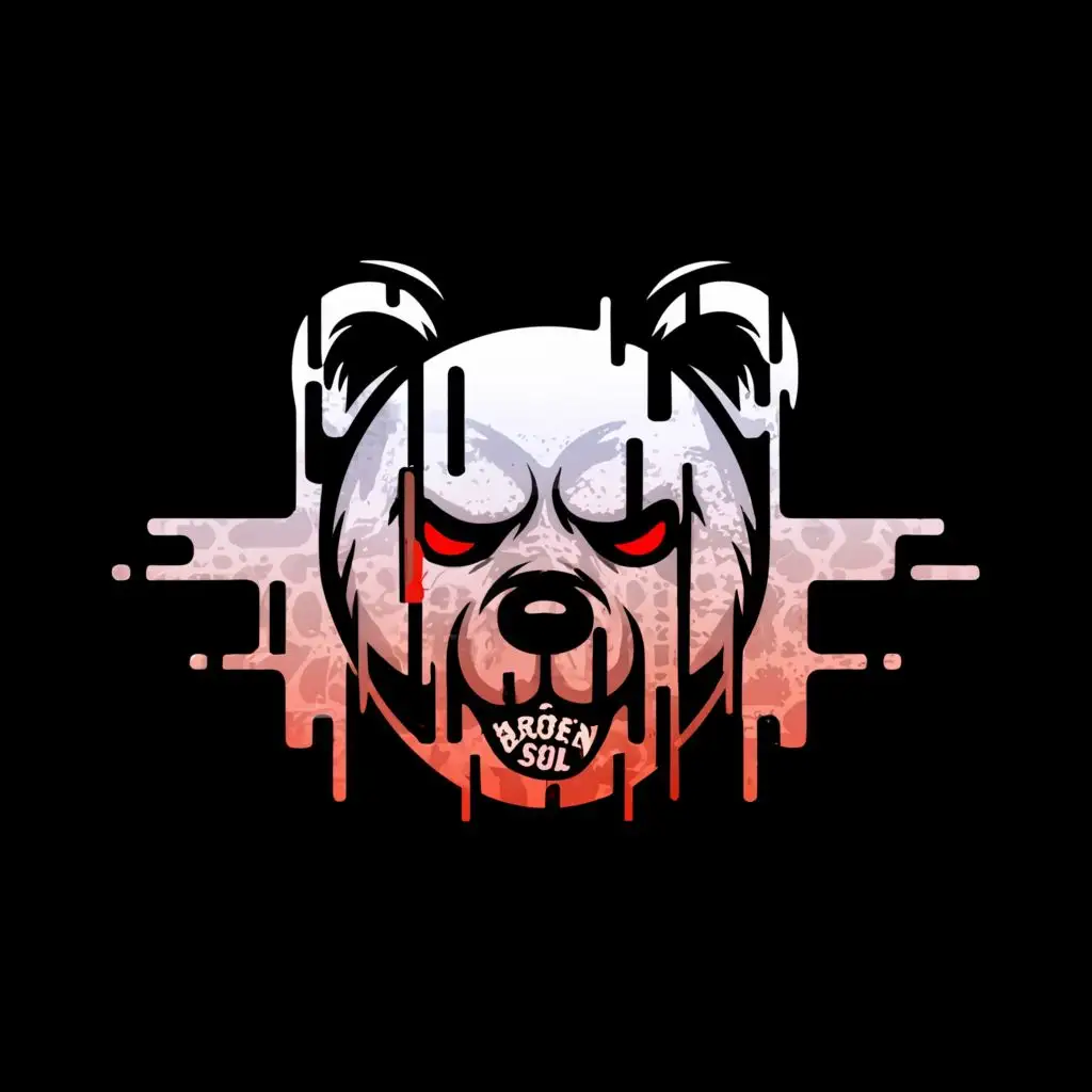 a logo design,with the text "BROKEN SOUL", main symbol:FACE OF A CARTOON BEAR AND ANOTHER HALF SHOULD BE SKELETON FORM GLITCHED,Moderate,be used in Entertainment industry,clear background