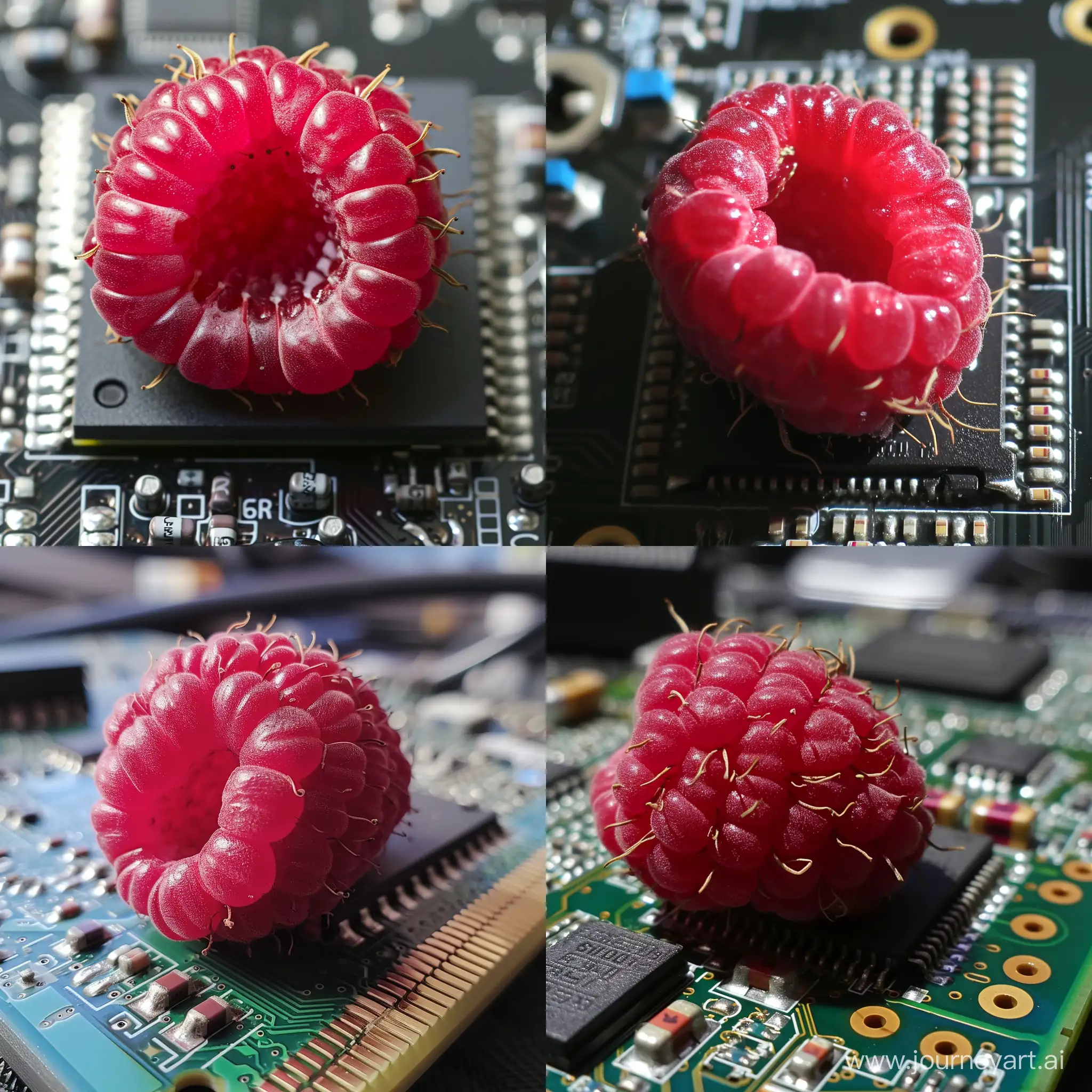 Raspberry Pi 5, with an actual raspberry inserted into it --v 6 --style raw