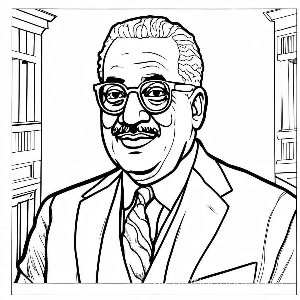Thurgood Marshall, Coloring Page, black and white, line art, white background, Simplicity, Ample White Space. The background of the coloring page is plain white to make it easy for young children to color within the lines. The outlines of all the subjects are easy to distinguish, making it simple for kids to color without too much difficulty
