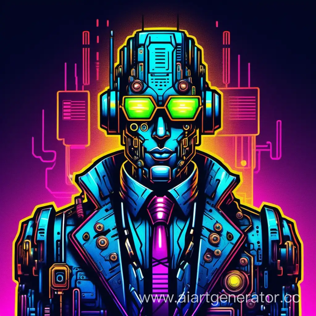 яркий робот администратор в стиле cyberpunk neon