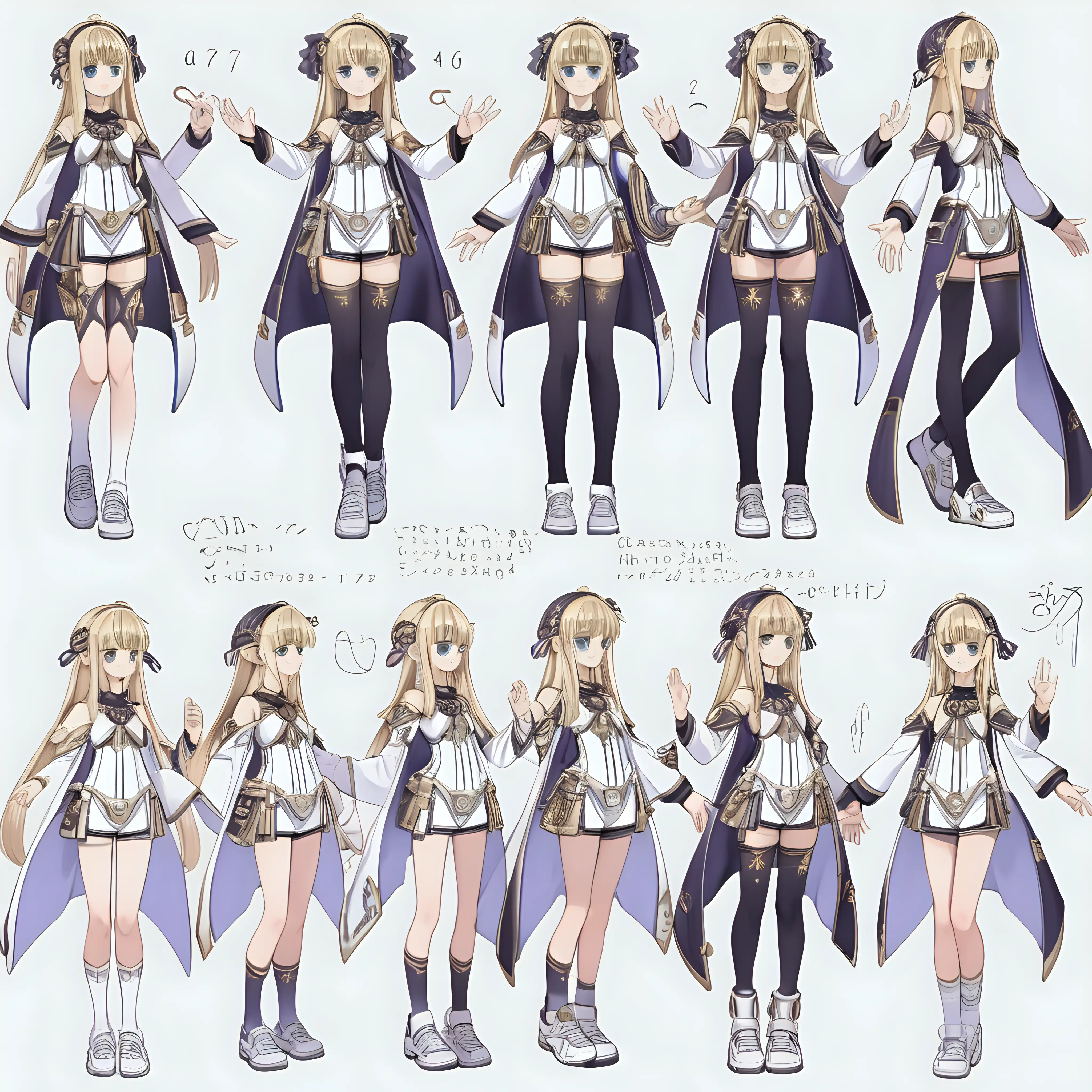 Character design sheet Outfit Full body Anime Light Clothes Complex Simple Pure Cute Brat Anime Girl Knowledge Life Godess Gnostic Evil and Good The will to rival with the entire world Time God Ruliad Regalias Gnosis Imago Pi 7777777777 