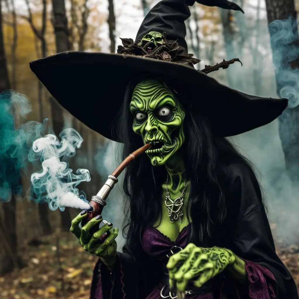 Fury Witch Smoking Weed Pipe Enchantress Enjoying Herbal Relaxation