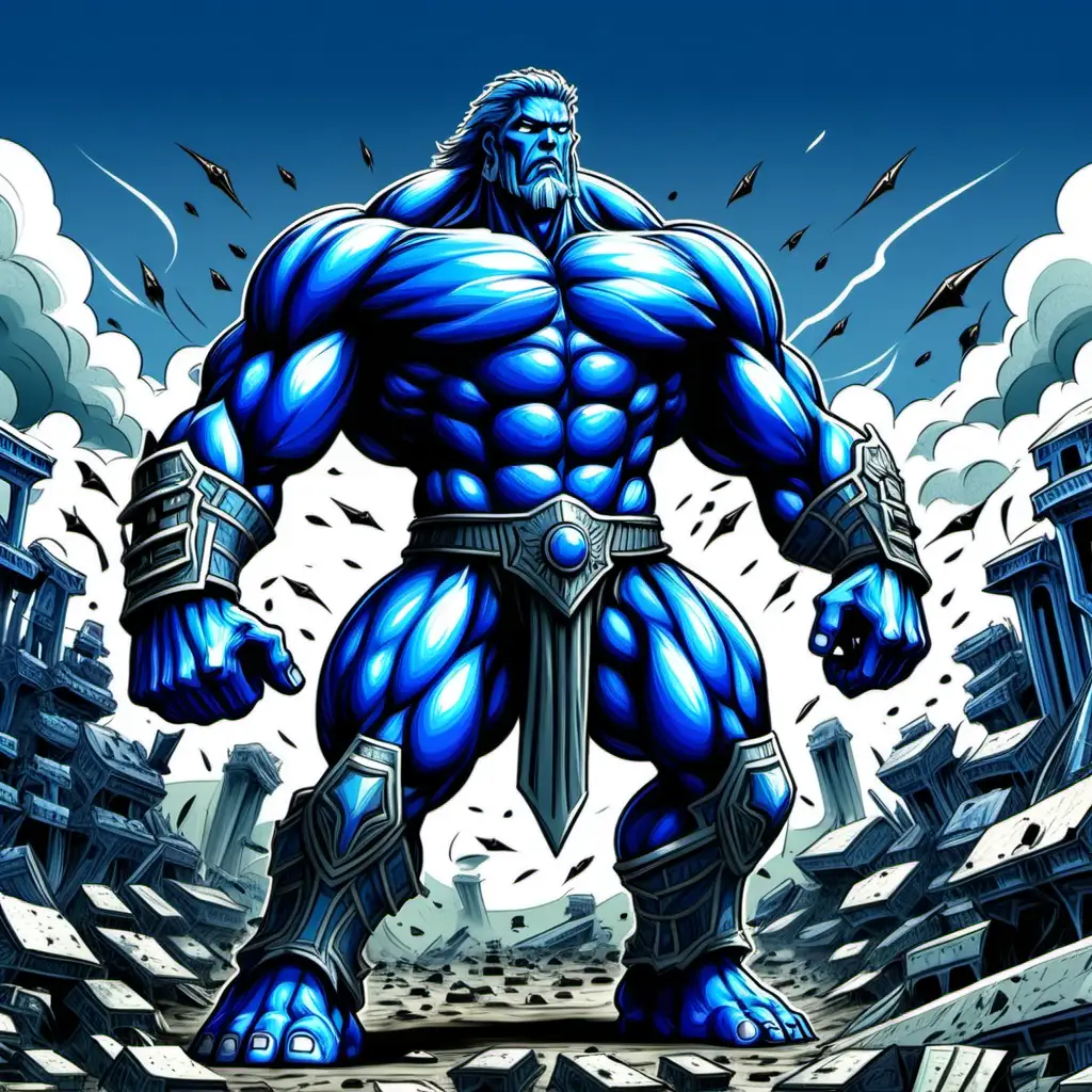 Mighty Cartoon Blue Titan in War Action