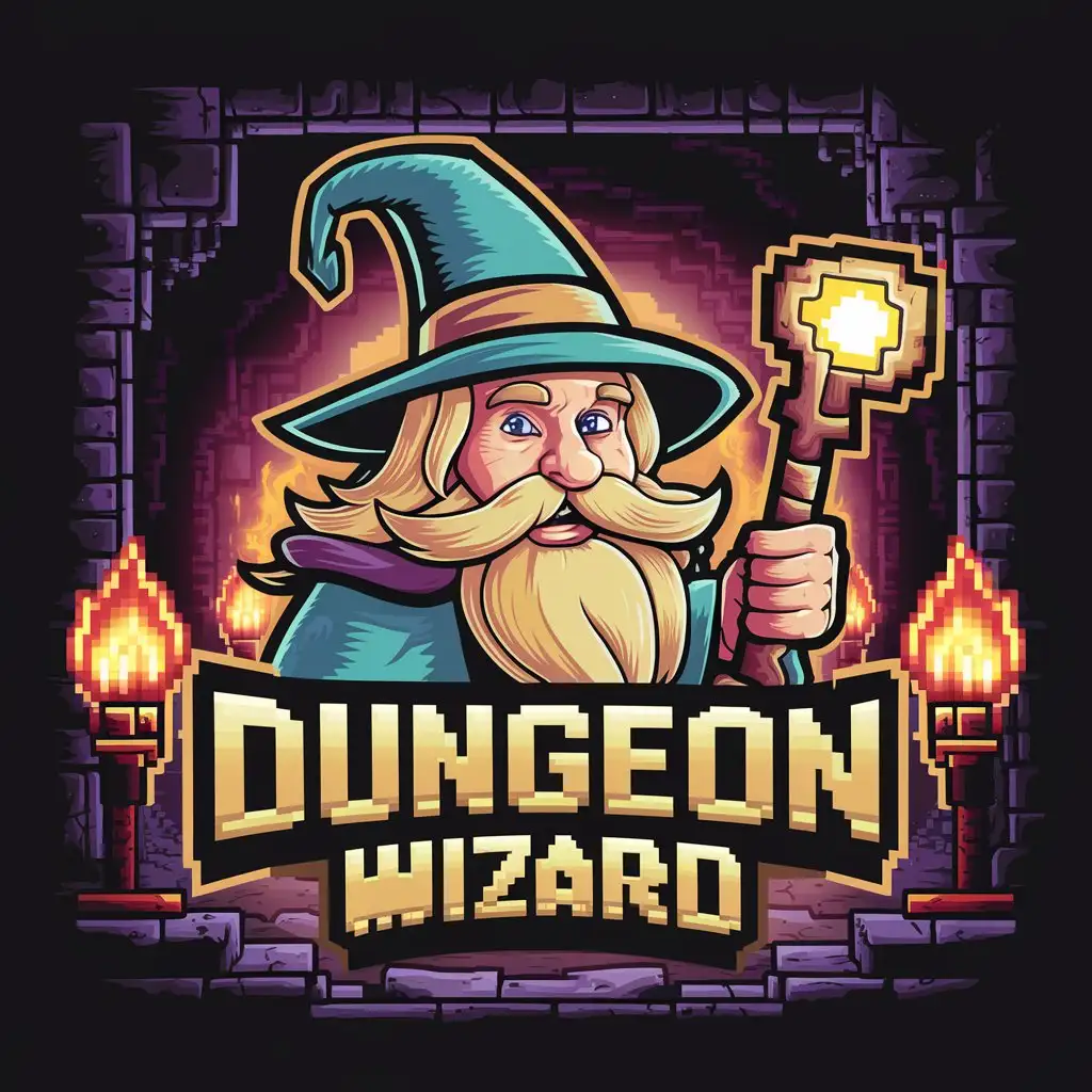 dungeon wizard pixelated retro game logo