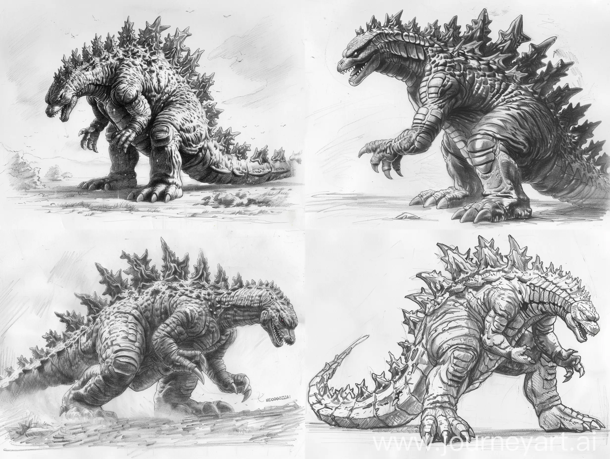 Retro-2D-Pencil-Sketch-of-Showa-Era-Mechagodzilla-from-1974