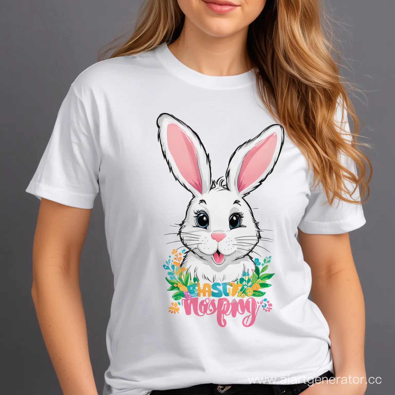 Festive-Easter-Bunny-Design-Custom-White-TShirt