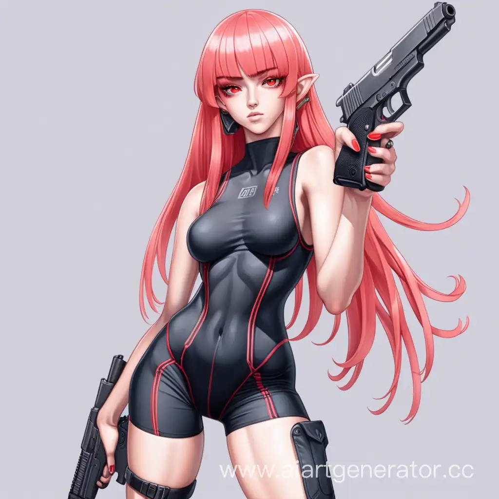 Futuristic-Femme-Fatale-CoralHaired-Warrior-with-Gun