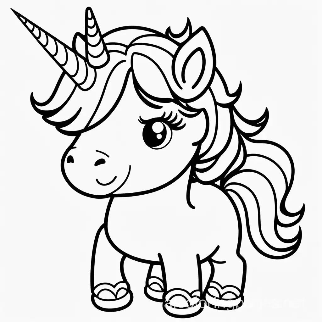 cute unicorn no background, Coloring Page, black and white, line art, white background, Simplicity, Ample White Space. The background of the coloring page is plain white to make it easy for young children to color within the lines. The outlines of all the subjects are easy to distinguish, making it simple for kids to color without too much difficulty