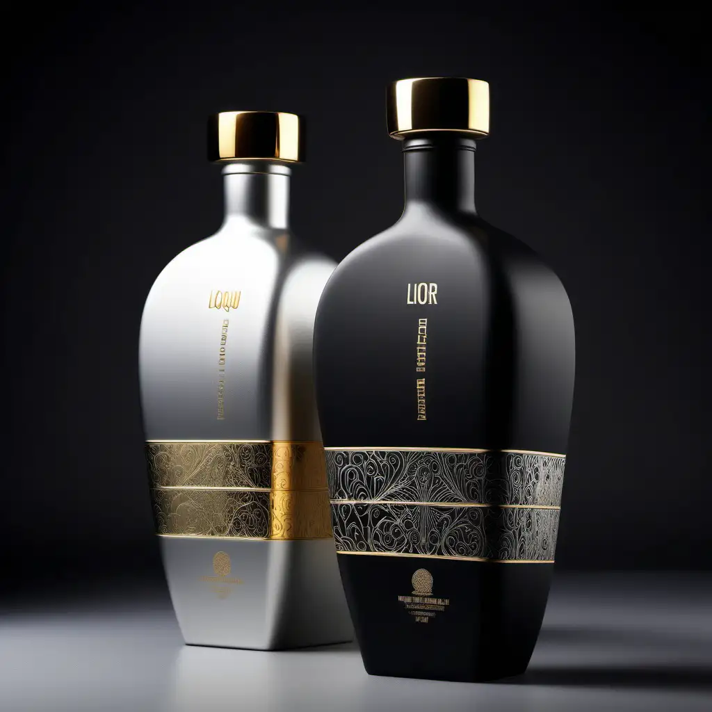 Modern HighEnd Liquor Packaging Design with Silver and Gold Details