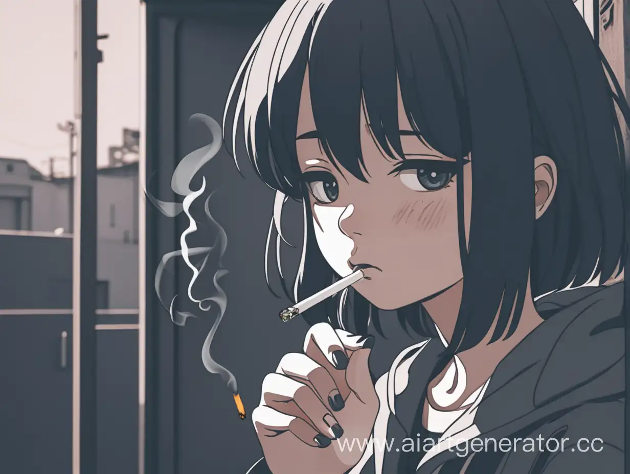 anime sad girl with a cigarette