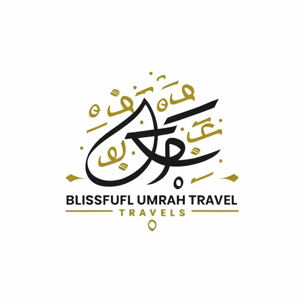 logo, Labaik written in Arabic, with the text "Blissful Umrah Travels", typography, be used in Travel industry