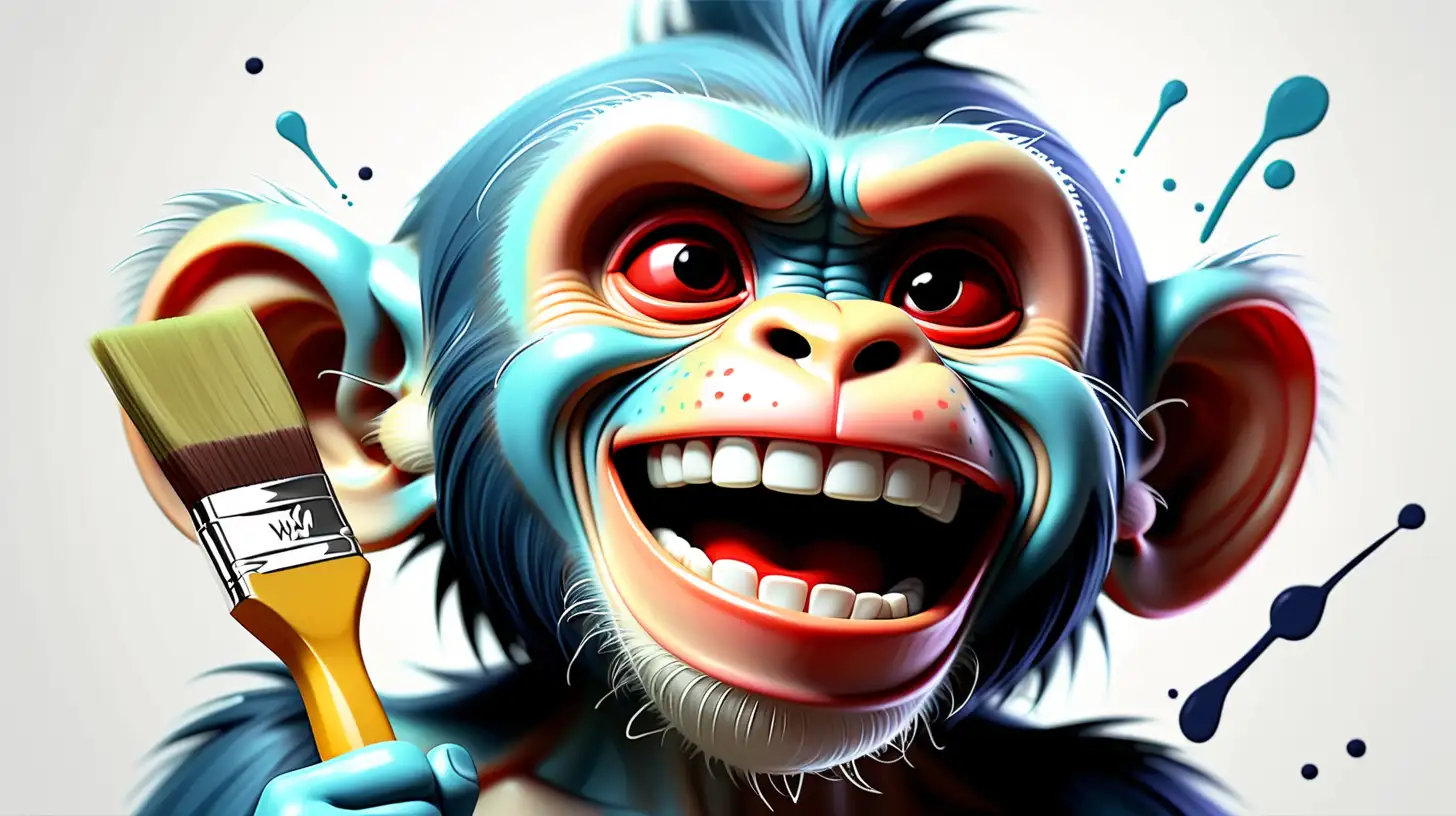 ''WW" Iogo laughing monkey with paintbrush cold colors