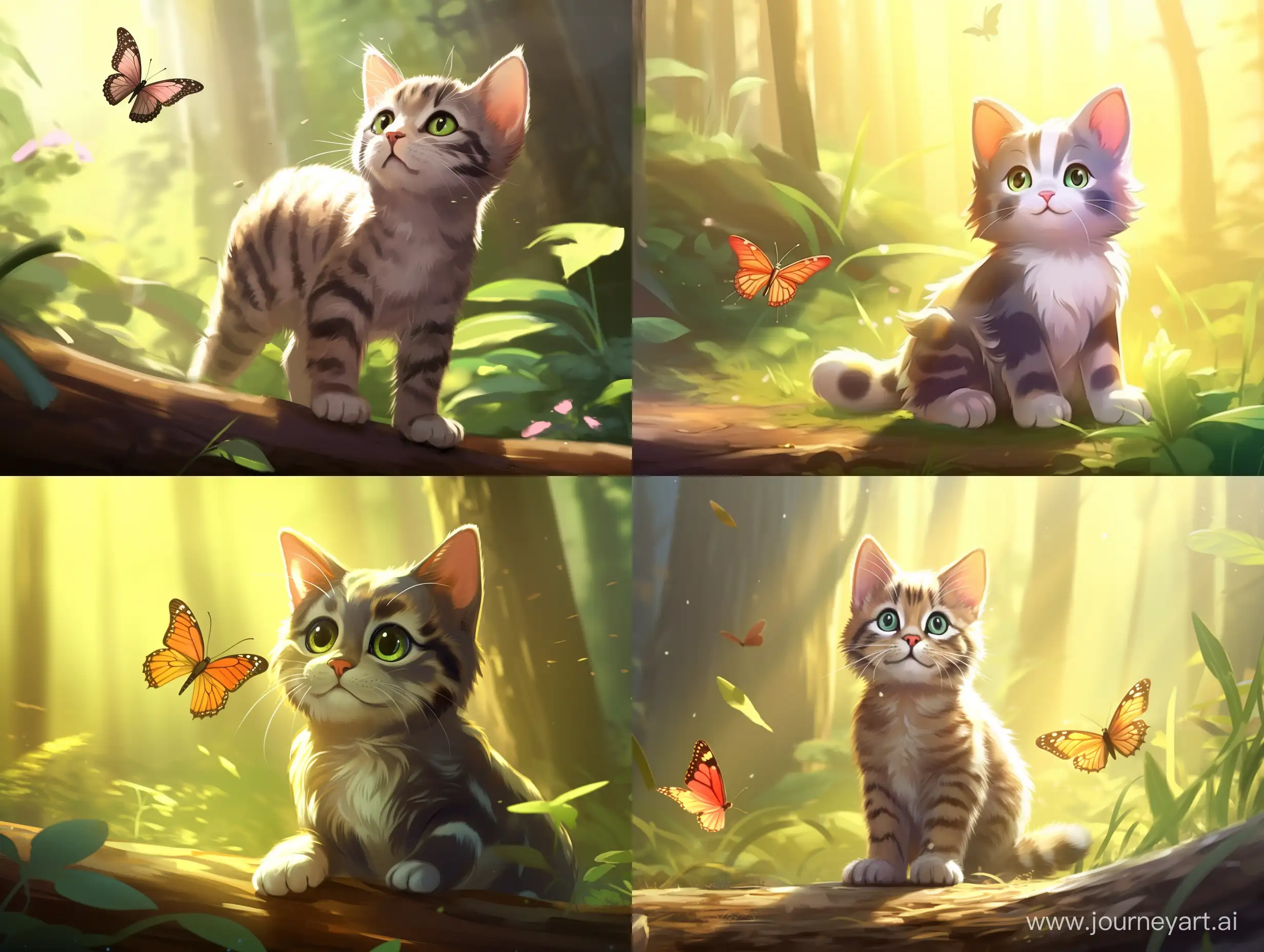 Adorable-Kitten-and-Cat-Frolicking-in-AnimeInspired-Morning-Forest