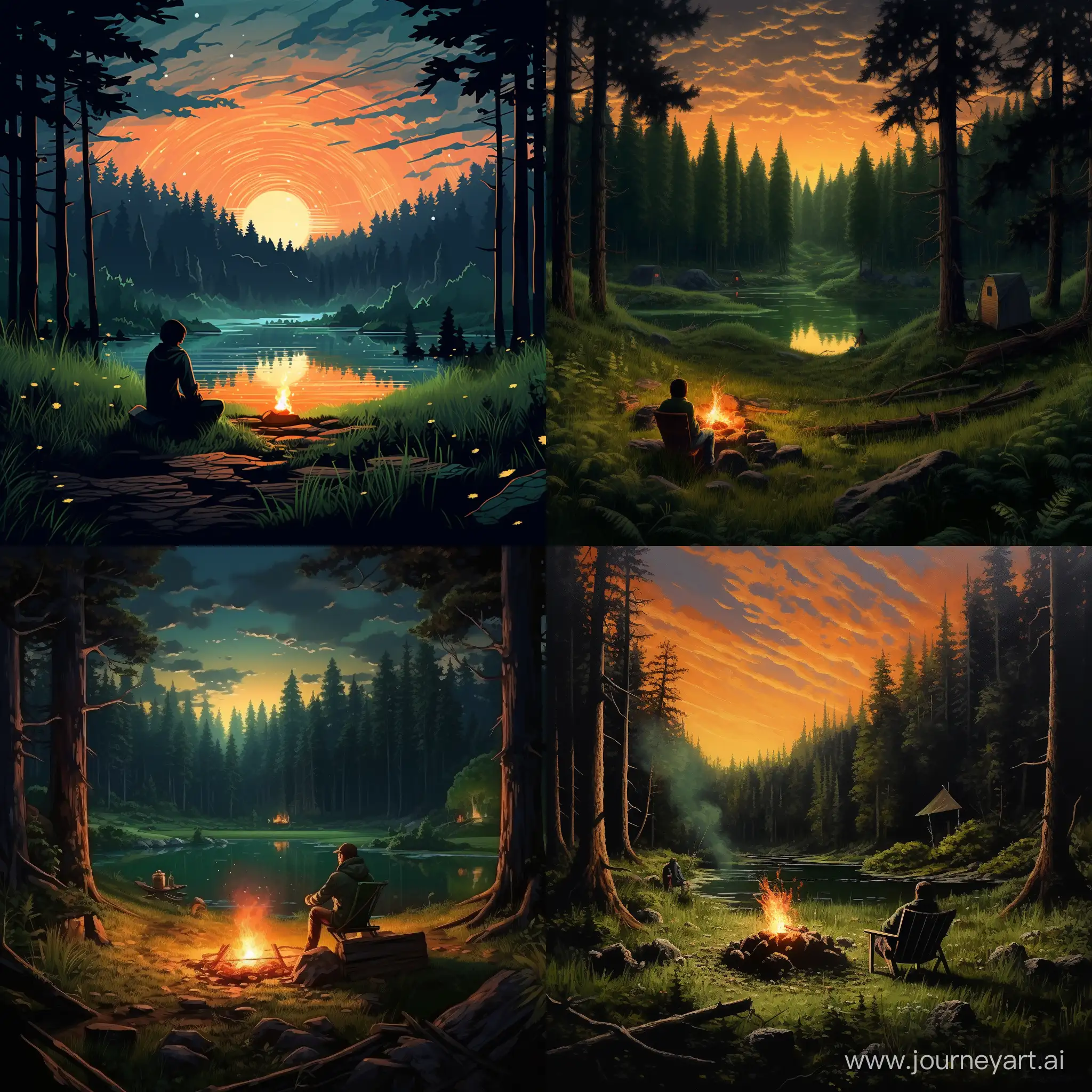 Enchanting-Evening-in-the-Forest-Traveler-by-the-Campfire