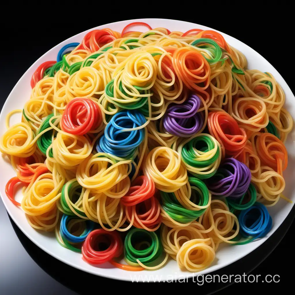 lots of rainbow spagetti on the plate bright hd