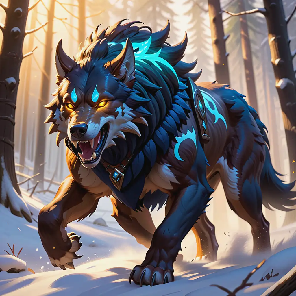 HORNED FENRIR X Amarok THE WITCHER, LEGENDARY WOLF BEAST, SPIRIT MARKINGS, HEARTHSTONE TCG ART STYLE