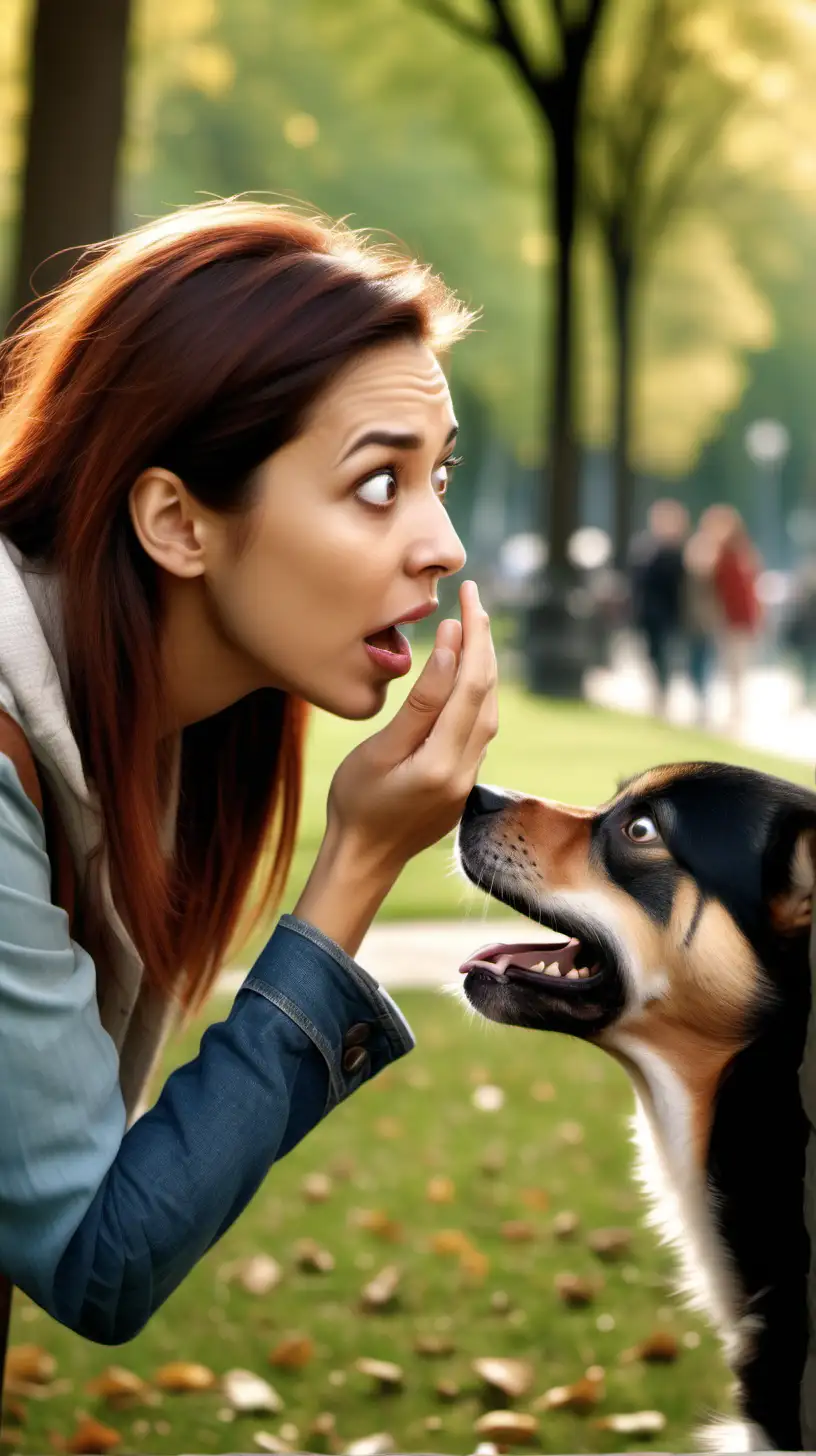 Dog Whispering Secrets in Park Shocks Man Hyper Realistic Scene