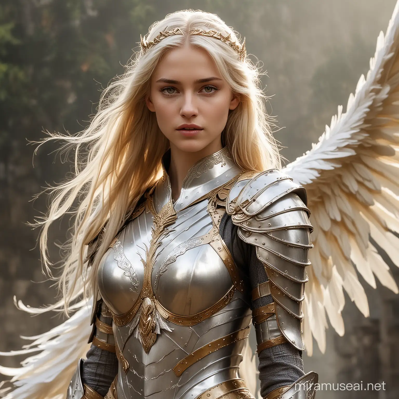 Tall Female Warrior in Steel Armor with Blond Hair and Reptilian Eyes