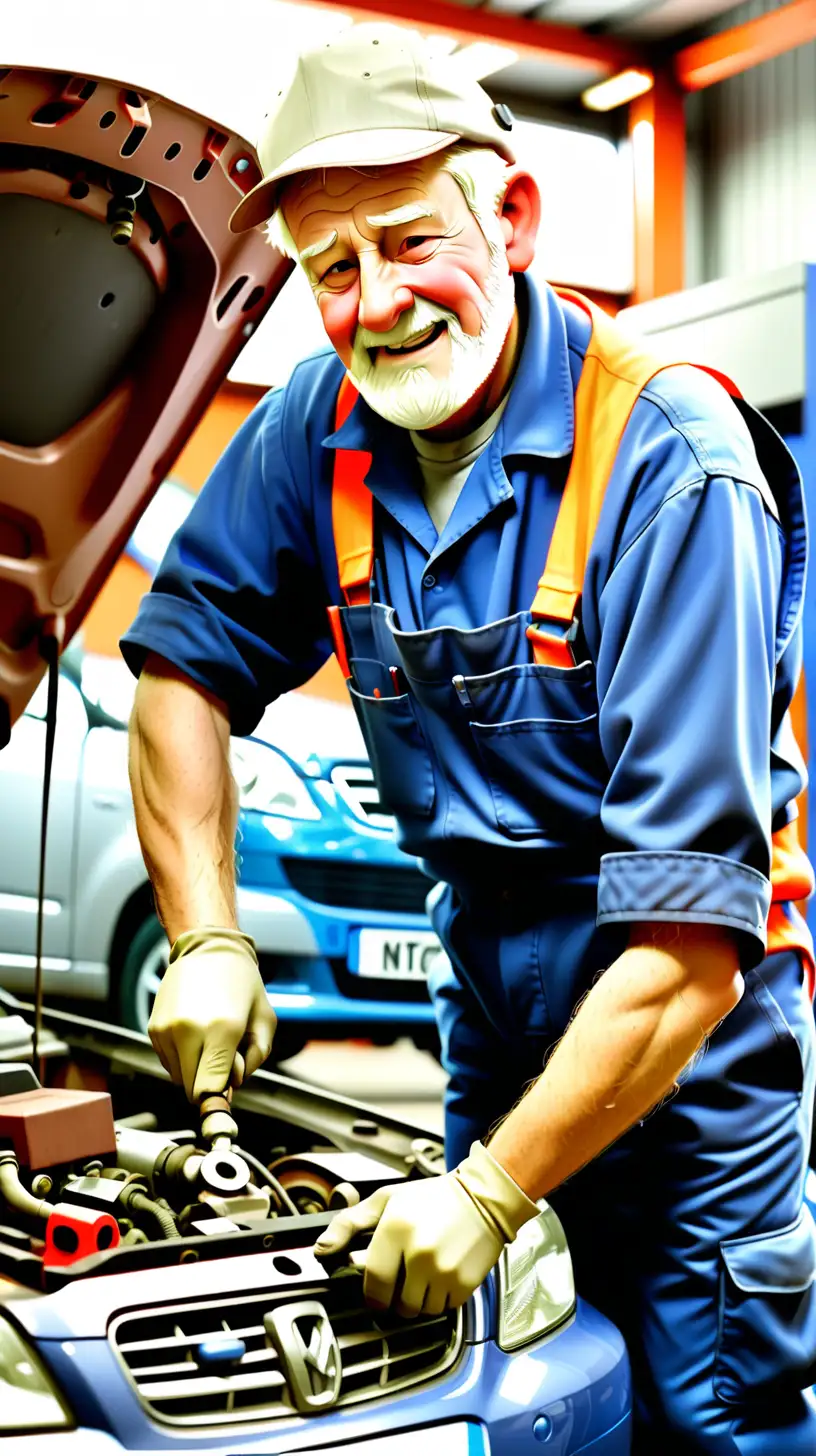 a senior mechanic carrying out repairs on a car
