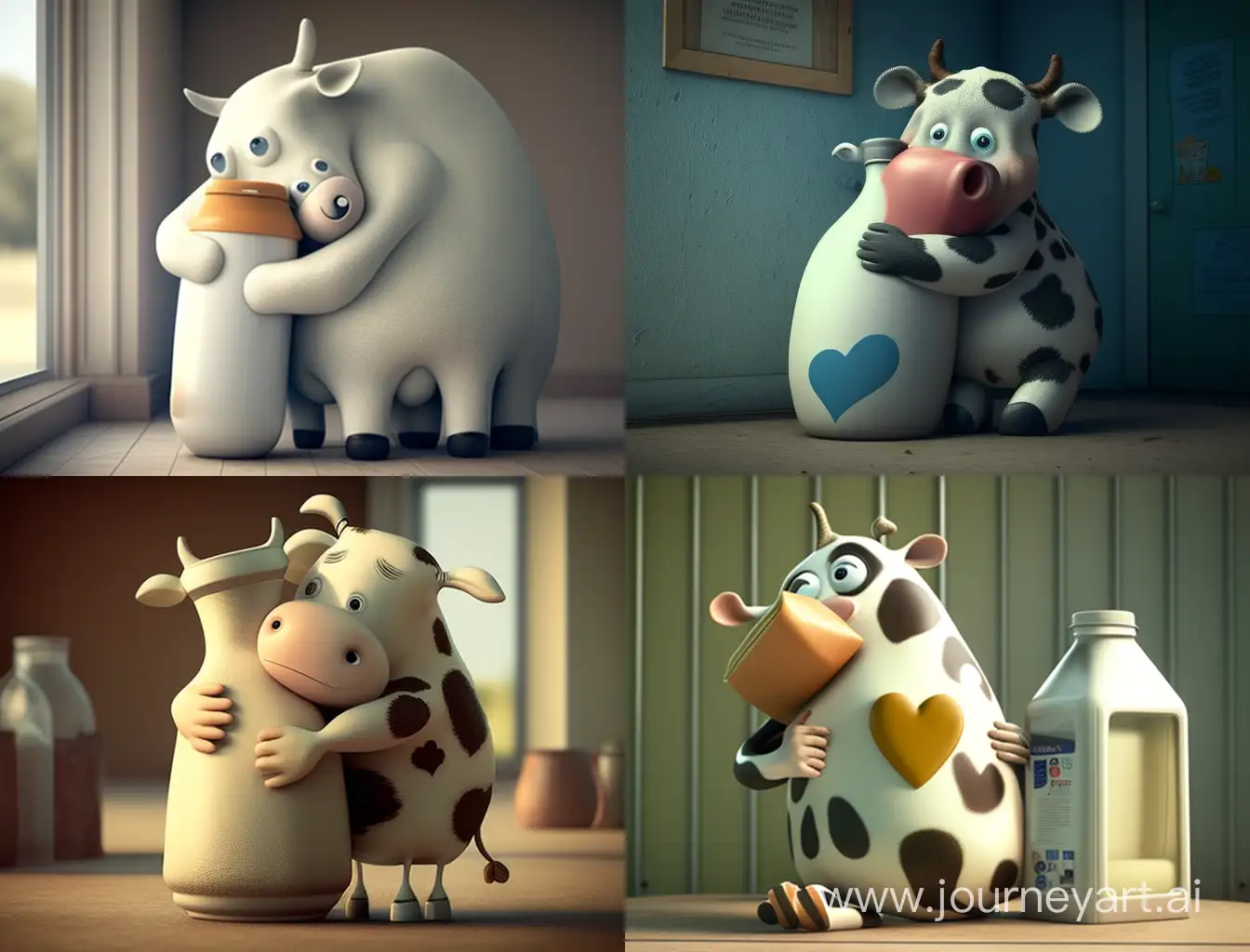Adorable-Cartoon-Cow-Embracing-a-Giant-Milk-Bottle