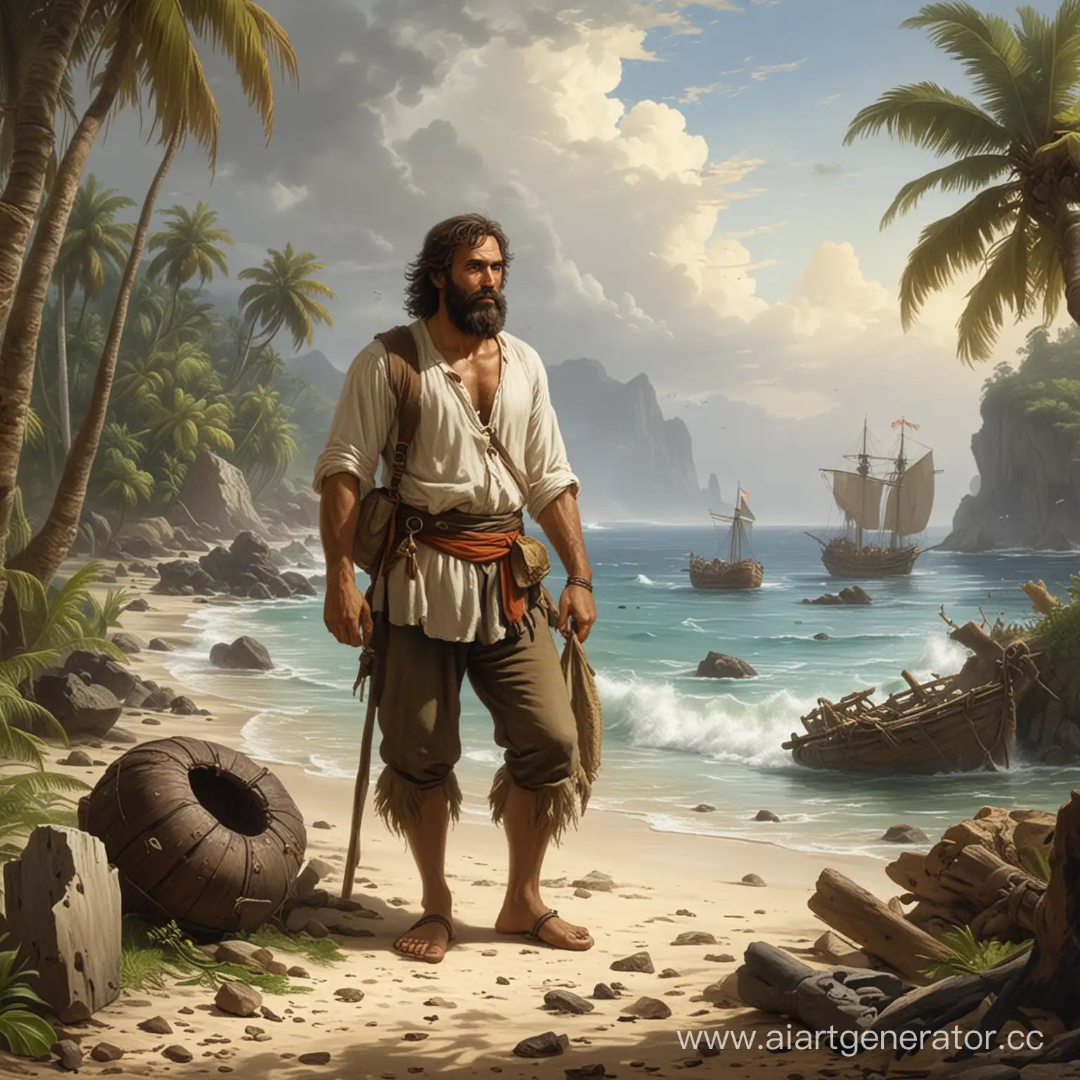 Robinson-Crusoe-Alone-on-Deserted-Island-After-Shipwreck