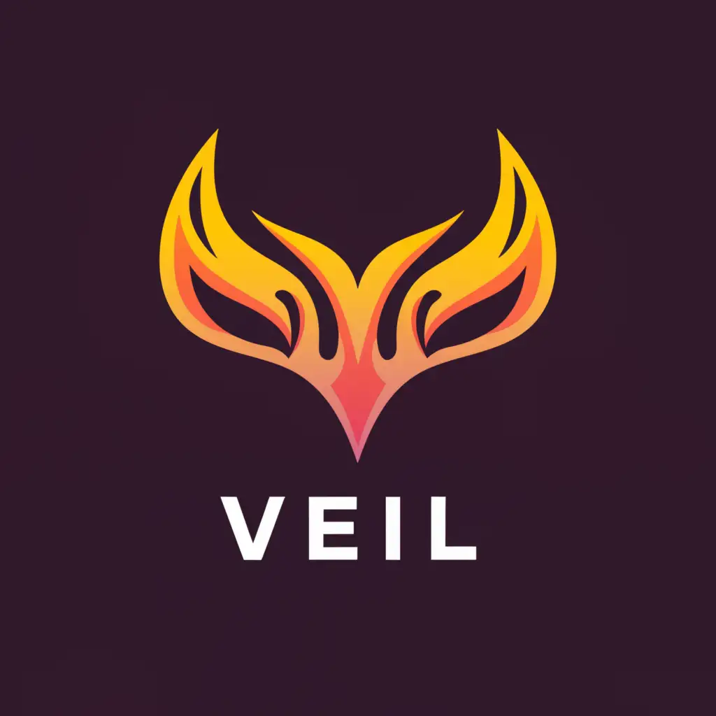 a logo design,with the text "VEIL", main symbol:A logo design combining a mask with the letter V symbol, with the text "veil" below the logo, featuring flames, vibrant colors, suitable for the anime industry, background can be chosen freely.,Minimalistic,be used in Entertainment industry,clear background